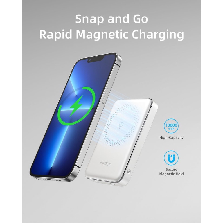 Sạc dự phòng hít từ tính Innostyle PowerMag Slim 15W (Wireless) PD/QC3.0 20W 10000MAH