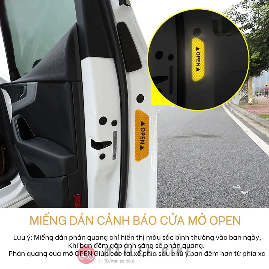 Bộ 4 Miếng Dán Phản Quang Cảnh Báo An Toàn Mở Cửa Cho Xe Ô Tô Xe Hơi Chống Nước Bộ Stiker Phản Quang Mở Cửa Xe Hơi