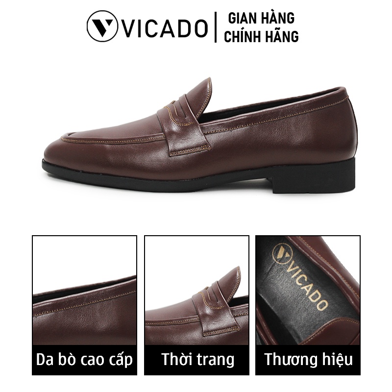 Giày lười nam da bò cao cấp công sở Loafer Vicado VO1112 màu nâu