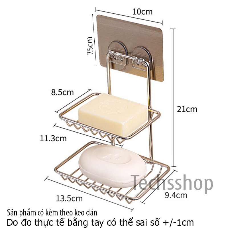 Kệ Xà Phòng Inox 2 Tầng Dán Tường - Giá Đỡ Đồ, Bông Tắm, Bọt Biển Trong Nhà Tắm Nhà Bếp