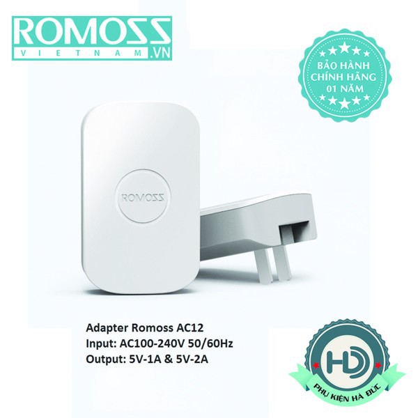 Củ sạc Romoss AC-12 kèm dây Micro hàng chính hãng bảo hành 1 năm