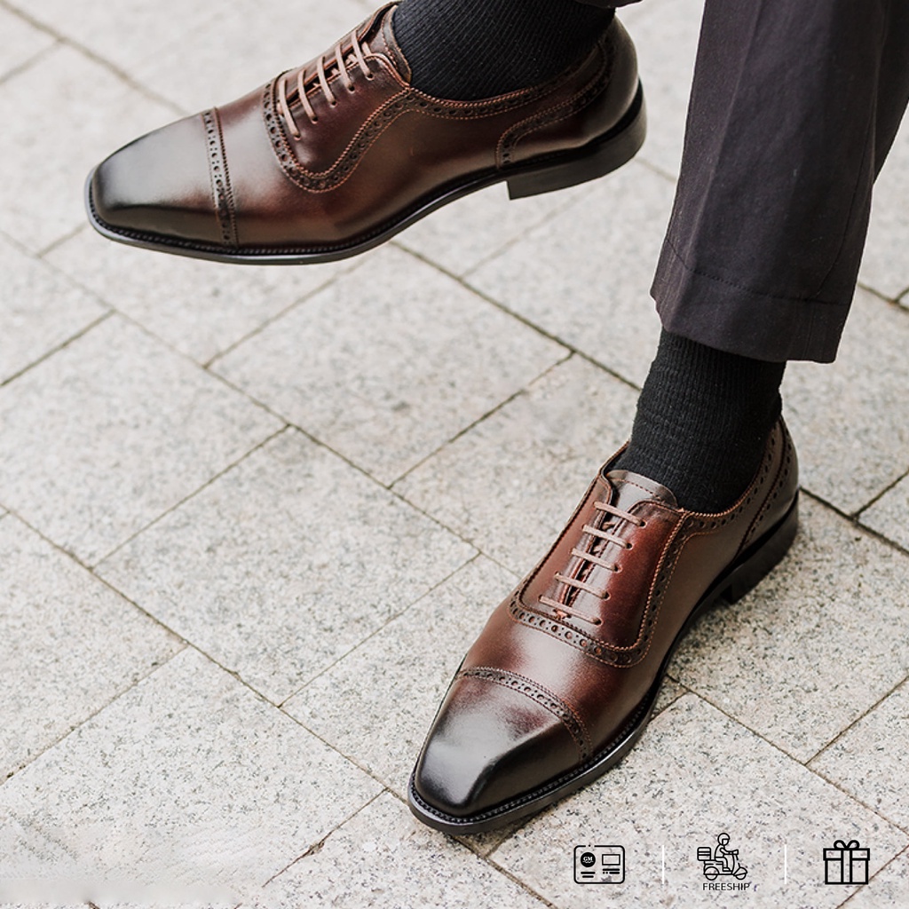 Giày da nam oxford cao cấp đế gỗ phíp da bò thật bh 1 năm - Mã T150