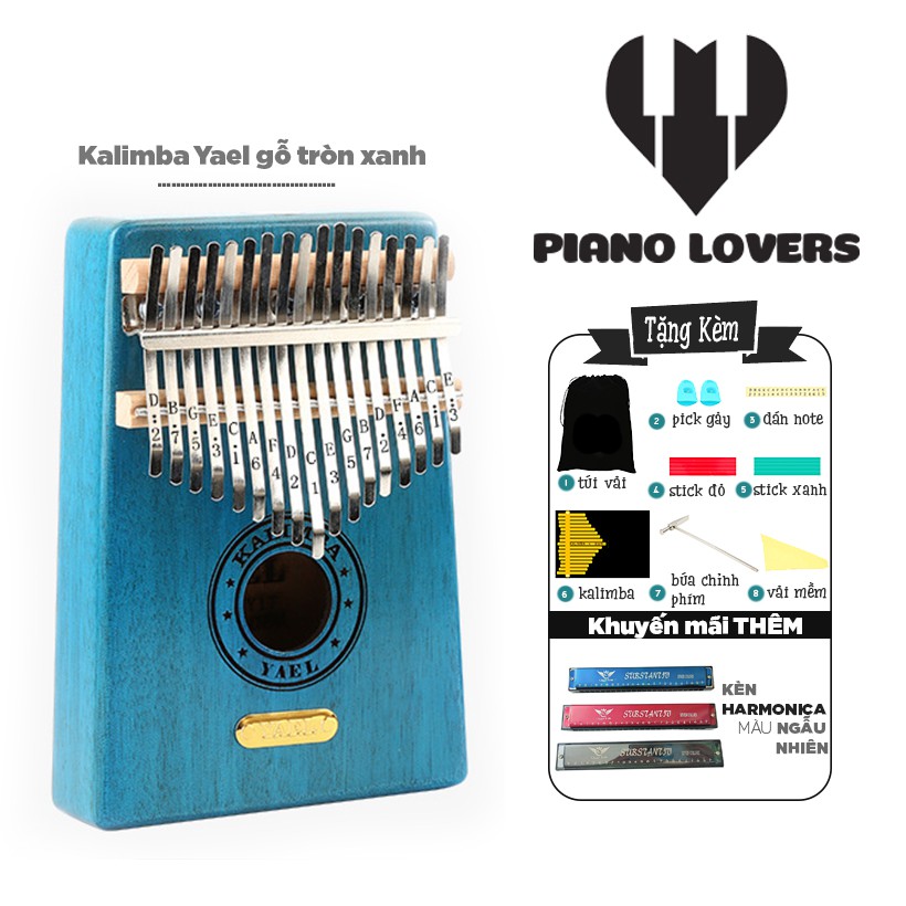 Đàn Kalimba 17 phím Gỗ Mahogany Yael Gỗ Xanh Tặng Kèm Harmonica 24 Lỗ Màu Ngẫu Nhiên - HÀNG CÓ SẴN