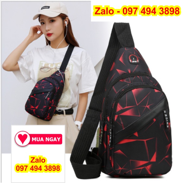 Túi đeo chéo nam đi chơi nhiều ngăn màu  ngăn màu sắc thời trang vải 2 lớp in nổi 3D đẹp màu đỏ