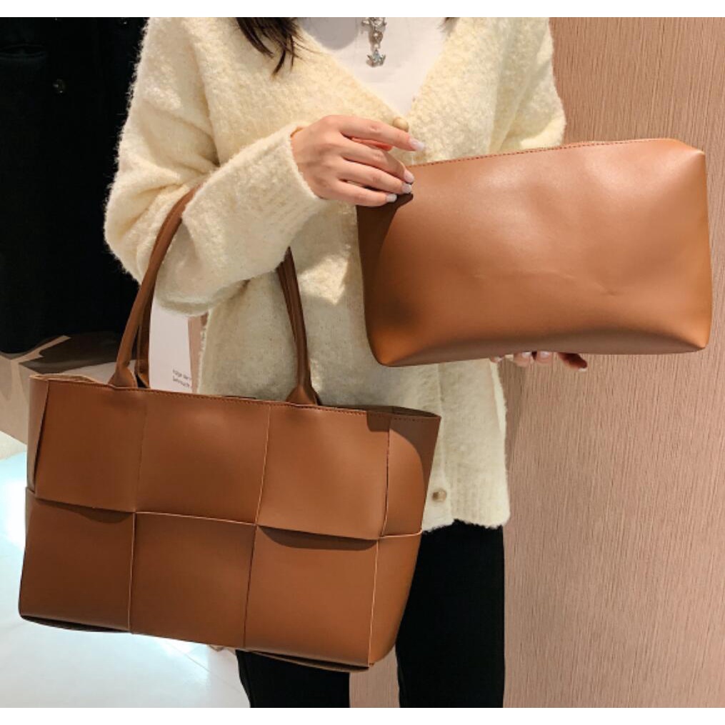 Túi xách JASMIN NOIR bằng da Pu thiết kế dệt sức chứa lớn thời trang mùa đông cho nữ