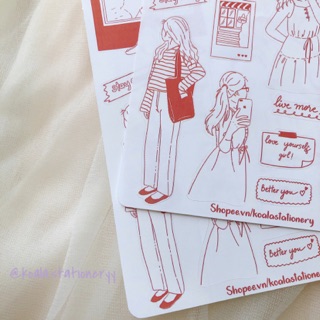 Bullet Journal Sticker - Lady 1 - màu coral