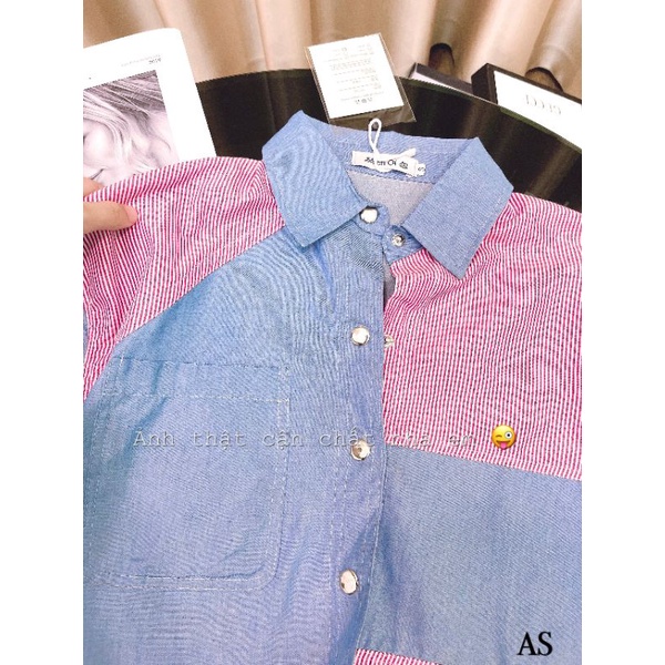 [Mã FAMARAL2 giảm 10K đơn 50K] ÁO DENIM BÒ PHỐI KẺ