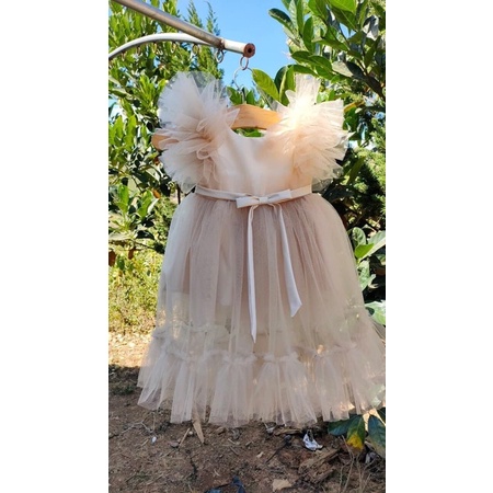 Đầm công chúa tay bông dành cho mã N01 màu cafe sữa