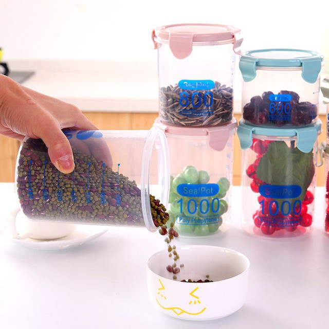 Set 3 Hộp Nhựa Đựng Thực Phẩm, Gia Vị Các Kích Thước Sealpot  Chống Tràn Để Tủ Lạnh Có Vạch Chia Định Mức