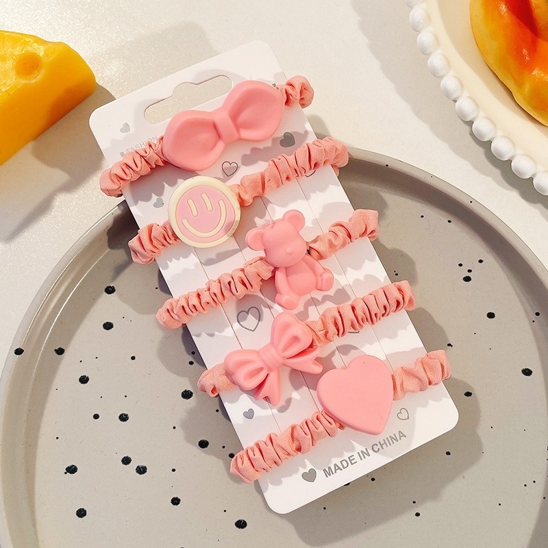 Set 5 Dây Buộc Tóc Cao Su Họa Tiết Hoạt Hình Phong Cách Hàn Quốc Đáng Yêu Cho Bé