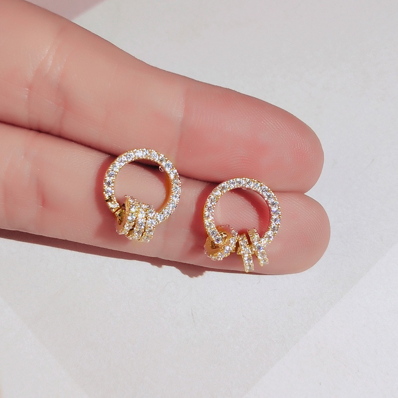 Khuyên tai JIUDUOLAN dáng tròn màu vàng/ bạc đính đá nhân tạo không gây dị ứng thời trang tinh tế