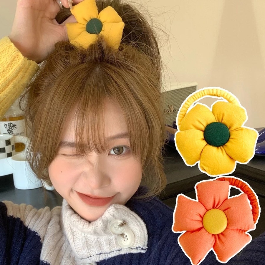 Dây Buộc Tóc Cao Su Co Giãn Đính Hoa Dễ Thương Phong Cách Hàn Quốc Cho Bé Gái