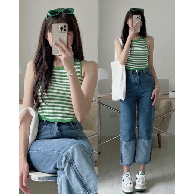 [Ảnh thật/Video]Quần bò ống rộng Momoland mới gập gấu to Hàn Quốc