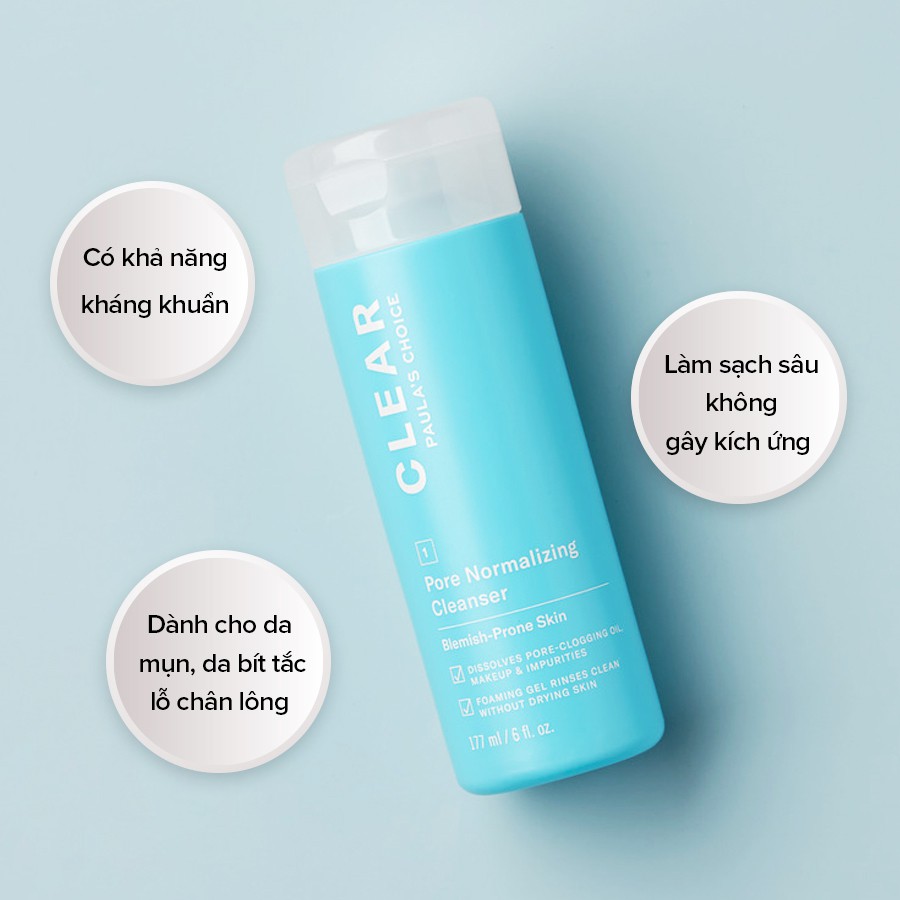 [Chính Hãng] Gel Rửa Mặt Se Khít Lỗ Chân Lông, Ngăn Ngừa Mụn - Paula’s Choice Clear Pore Normalizing Cleanser 177ml