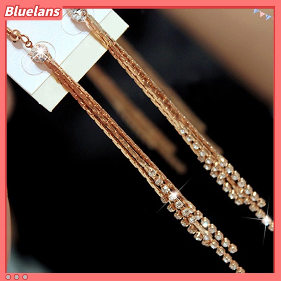 Đôi khuyên tai hợp kim phối tua rua dài đính kim cương giả thời trang sang trọng