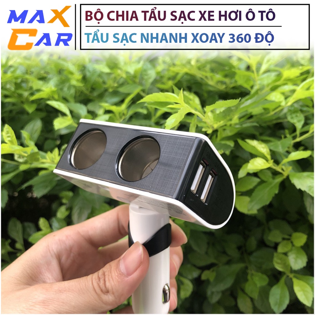 Bộ Chia Tẩu Sạc Xe Hơi Ô Tô - Tẩu Sạc Nhanh xoay 360 độ 2 tẩu và 2 cổng USB Hàng Xịn Bảo Hành 12 Tháng