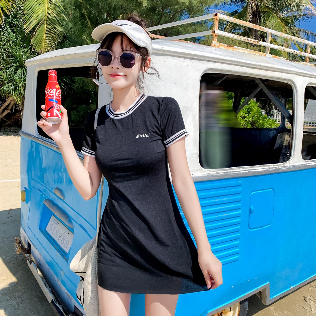 Bộ Đồ Bơi Áo Tay Ngắn Phối Chân Váy Đen Thời Trang Quyến Rũ Cho Nữ