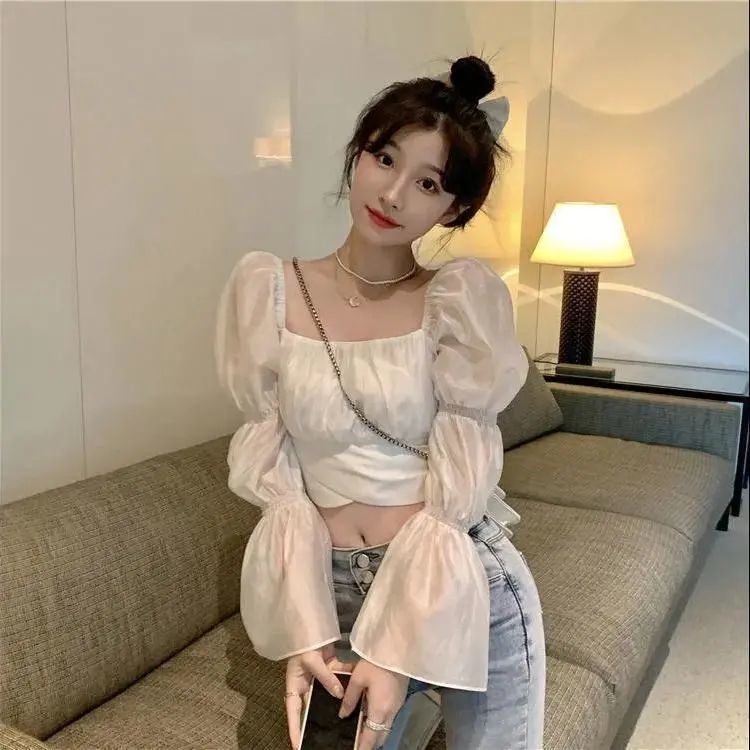 Jiashucheng Áo Kiểu Tay Phồng Dài Hở Rốn Thời Trang Quyến Rũ Cho Nữ