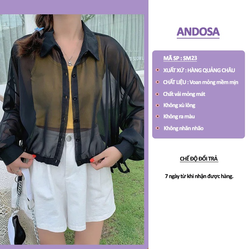 Áo sơ mi nữ croptop kiểu cột dây tay dài form rộng vải mỏng hàng Quảng Châu ANDOSA SM23