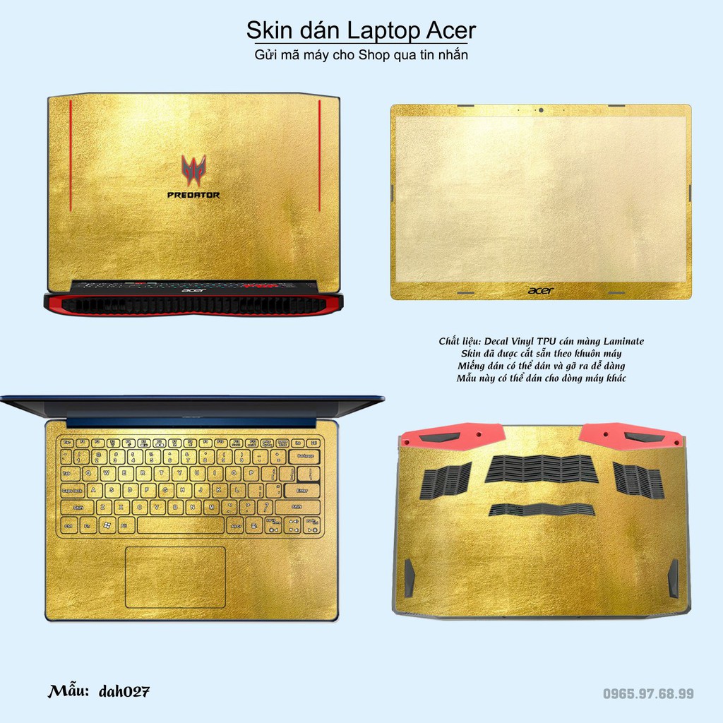 Skin dán Laptop Acer in hình vân vàng (inbox mã máy cho Shop)