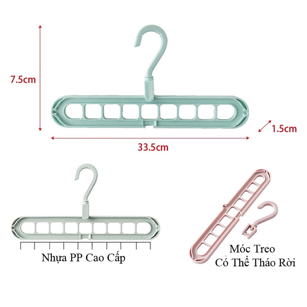 Móc Treo quần áo đa năng tiết kiệm diện tích, móc treo đa năng tiện lợi, móc 9 lỗ