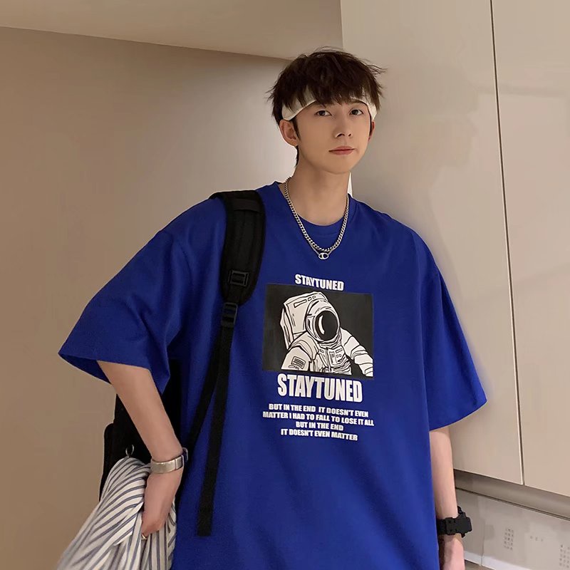 Áo Thun Nam Dáng Rộng In Hình Phi Hành Gia Thời Trang Hàn Quốc Size M-8XL