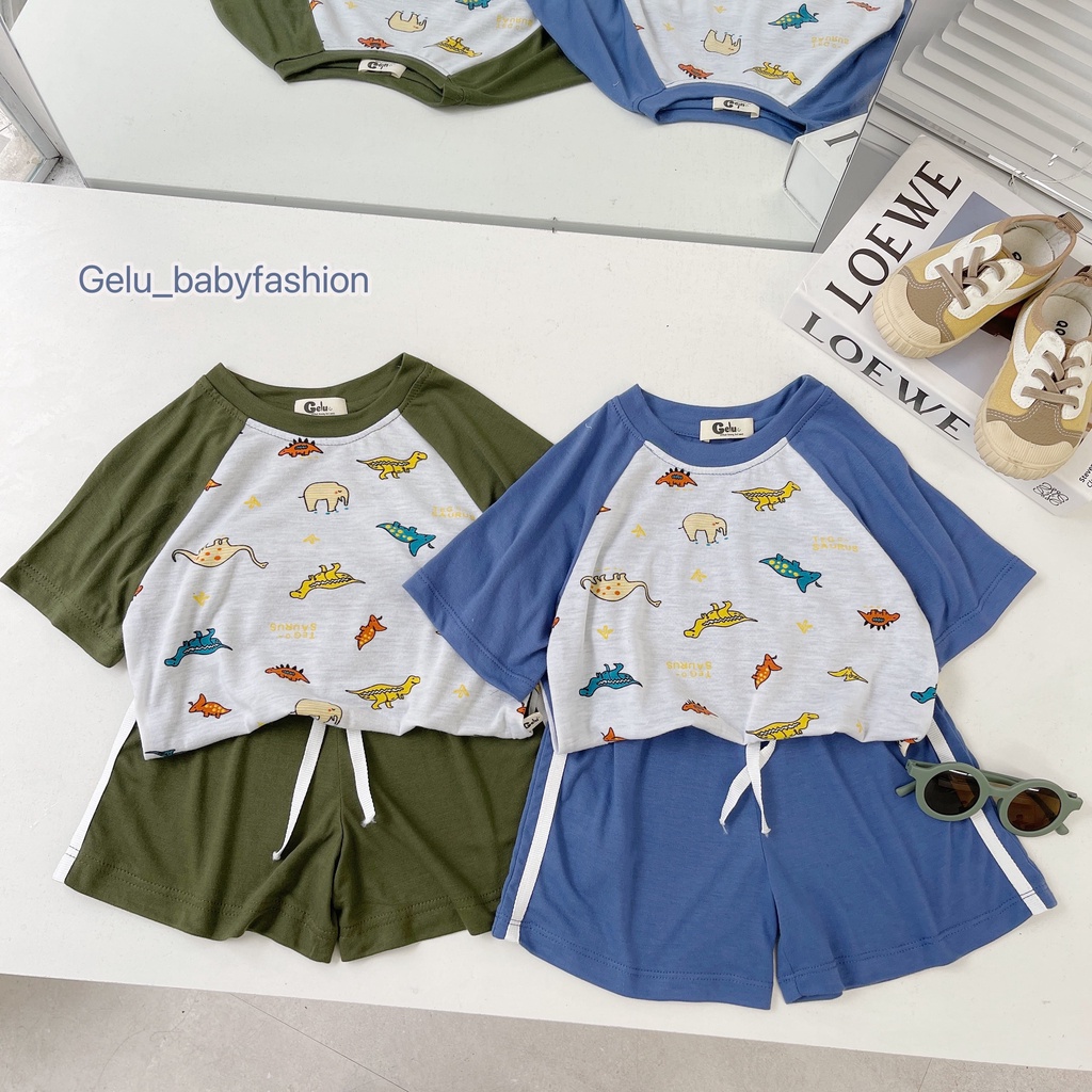Set áo thun phông cộc tay quần đùi Gelu kids cho bé trai họa, đồ bộ trẻ em chất liệu cotton mềm mát-B036