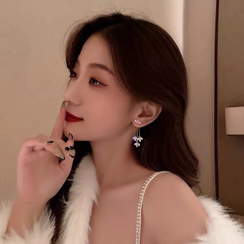 Bông Tai Mạ Bạc 925 Đính Đá Zircon Hình Lá Phong Phong Cách Hàn Quốc Mới 2022