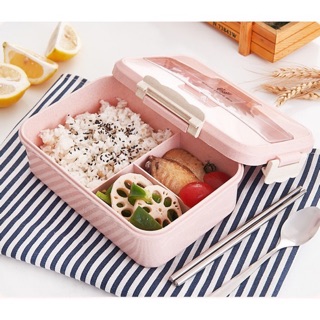 Hộp cơm lúa mạch 3 ngăn tặng kèm đũa thìa inox