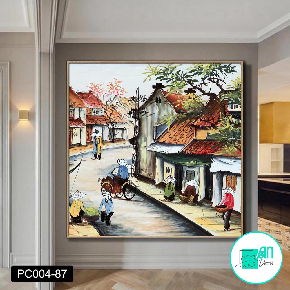 Tranh canvas treo tường phong cảnh Hà Nội xưa khổ vuông PC87 - 60 x 60 cm