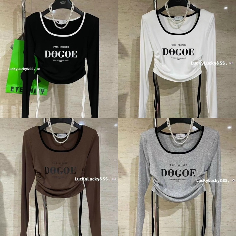 Áo Thun Croptop DOGOE Tay Dài Cổ U Rút 2 Bên