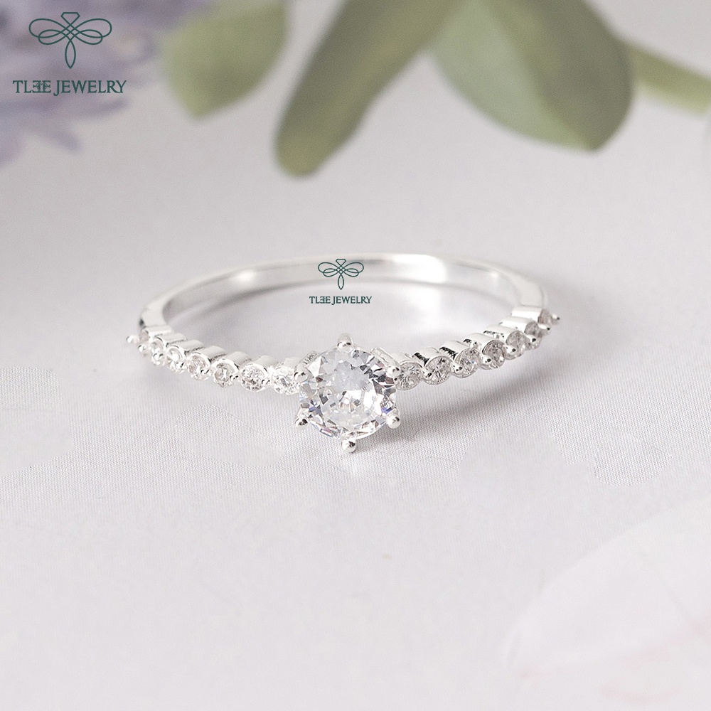 Nhẫn bạc nữ TLEE ổ đá sáu chấu viền 14 viên đá sang trọng TleeJewelry A0193
