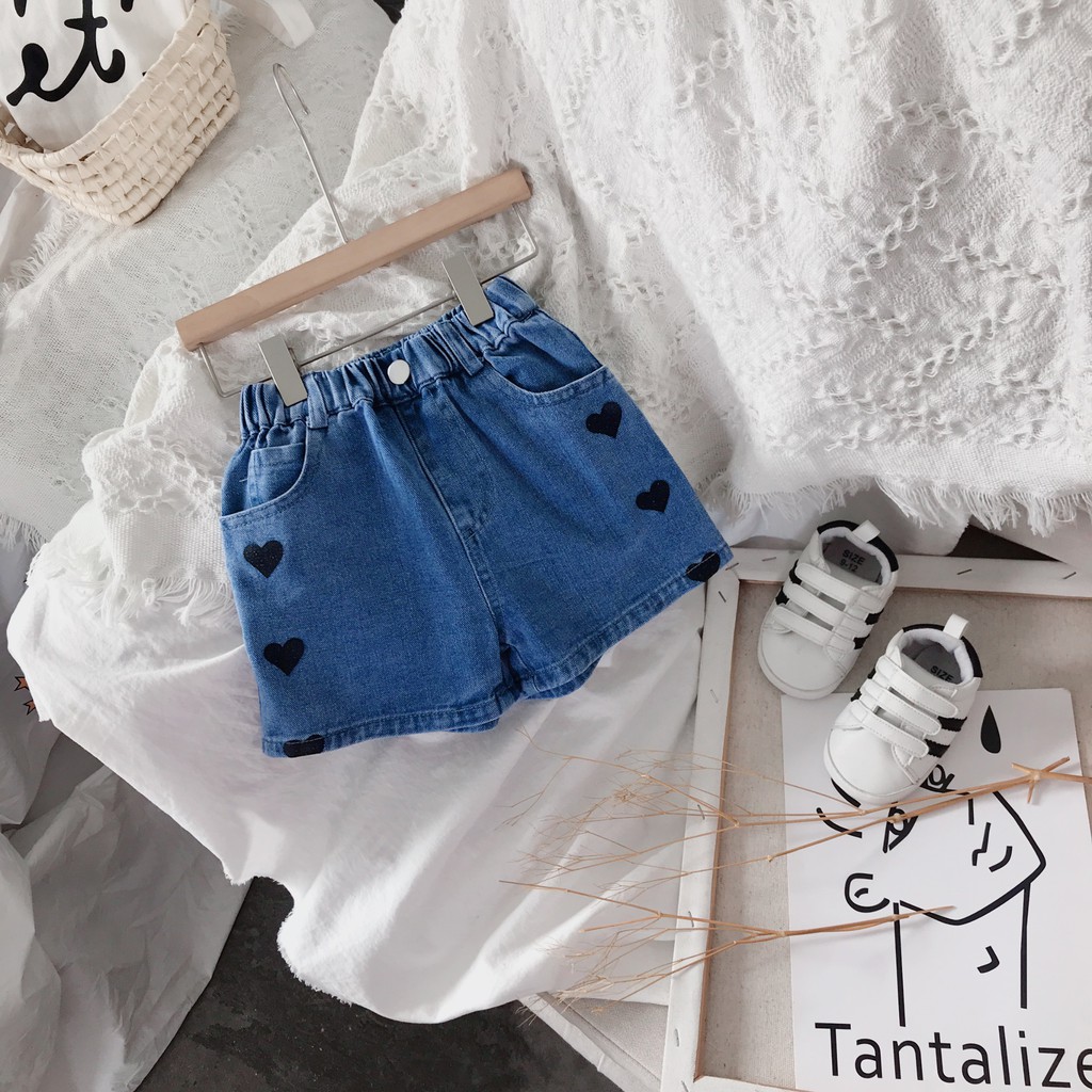 Quần Short Jeans Lưng Cao Thời Trang Cho Bé Gái