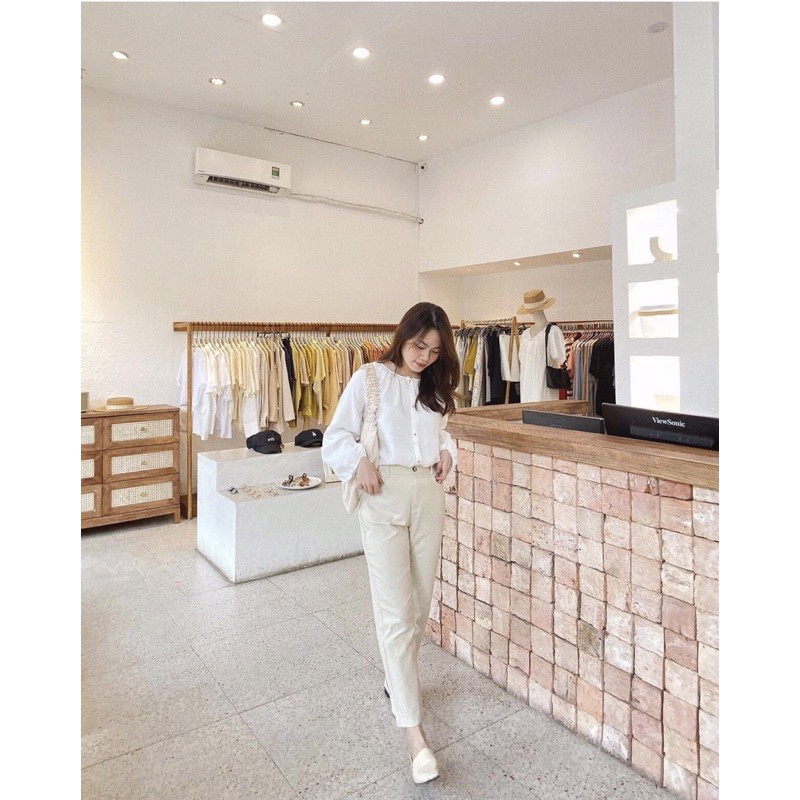 Set áo nút vintage kèm quần suông kaki