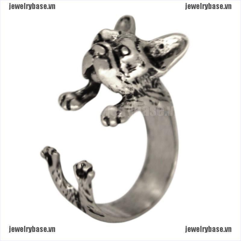 [Base] Vintage French Bulldog Animal Wrap Rings Gift for Women and Men Fashion Jewelry [VN]