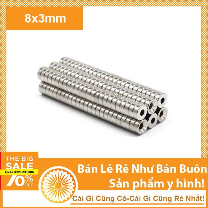 Nam châm câu cá 8x3 lỗ 3mm dùng làm cầu câu đồ chơi