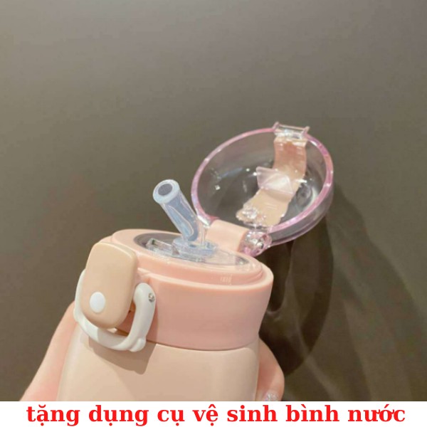 Bình giữ nhiệt INOX 304 dung tích 500ml họa tiết hình gấu dễ thương có ống hút có dây | BigBuy360 - bigbuy360.vn
