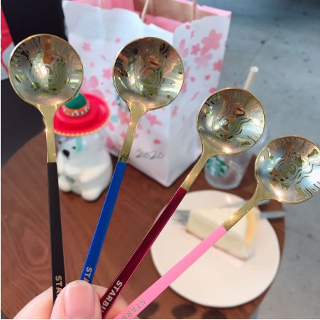 Bộ 4 c thìa inox cao cấp Starbuck độc đáo ấn tượng có hộp đựng KT: 15,8x4,5cm (ảnh thật)