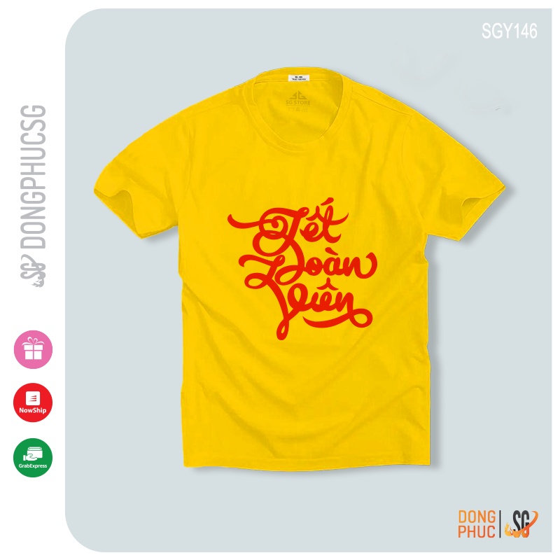 Áo thun Tết Đoàn Viên đồ đồng phục cho gia đình hội nhóm cặp đôi nam nữ thun dày dặn màu vàng SGY146 DONGPHUCSG