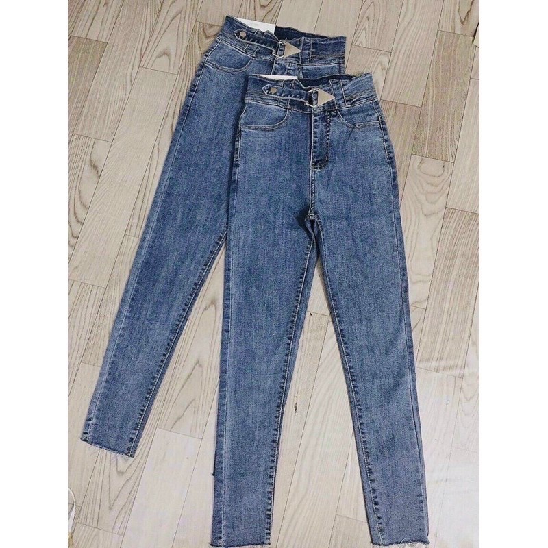 Quần bò ôm cạp cao khuy lệch | BigBuy360 - bigbuy360.vn