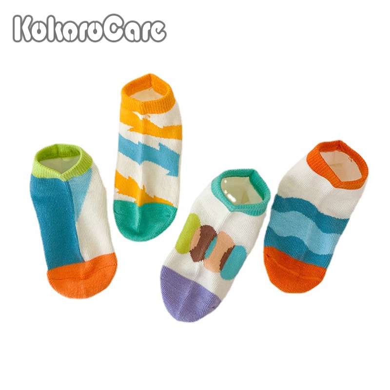 Bộ 4 đôi tất Kokorocare MSW-17 in họa tiết 4 màu phong cách mùa hè cỡ S M L cho bé gái 1-12 tuổi