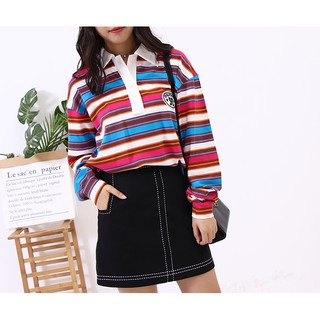 Áo thun cổ polo kẻ sọc tay bồng chất cực đẹp