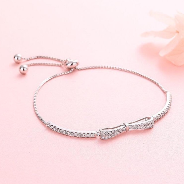 Lắc tay nữ bạc ta nơ siêu xinh, thiết kế dây rút điều chỉnh theo cỡ tay Mainomi Shop Bạc Xinh
