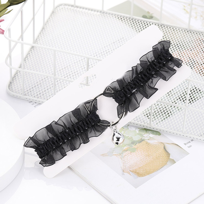 Vòng Cổ Choker Ren Hoa Phối Bèo Hình Mèo Phong Cách Gothic Punk