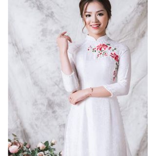 Áo dài gấm thêu 2tà