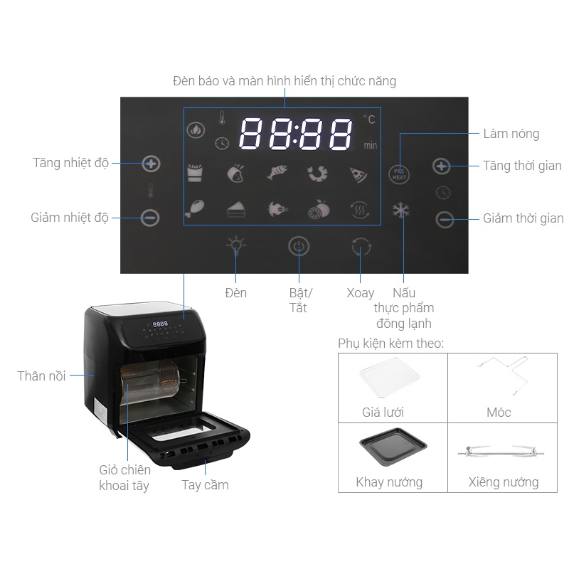 Nồi chiên không dầu 12L điện tử Mishio MK281 - Hàng chính hãng