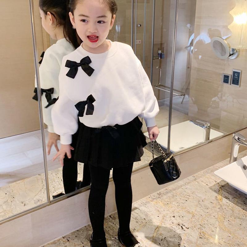 Áo sơ mi tay dài đính nơ màu trơn thời trang mùa thu cho bé gái Se7en