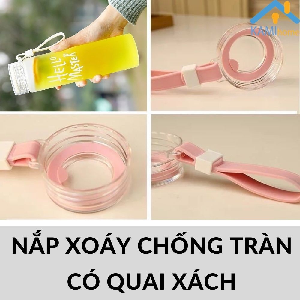 Bình nước thủy tinh nắp xoay chống tràn 🎁Bán kèm Túi🎁 đựng nước 350ml mã 22030