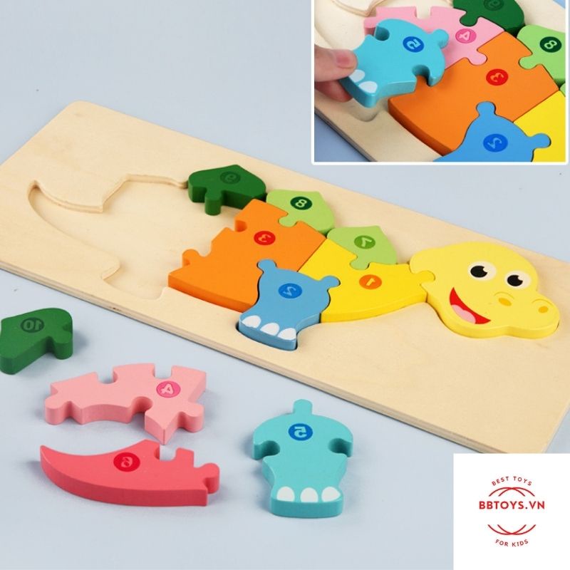 Đồ chơi gỗ ghép tranh gồm 10-12 mảnh có nối số thứ tự giúp bé phát triển tư duy xếp hình (BBTOYS: 18)