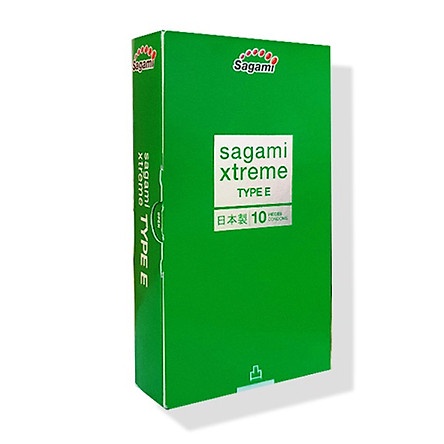 Bao cao su Sagami Xtreme Type E Green, siêu mỏng, co giãn, có gân gai, giúp thăng hoa cảm xúc, hộp 10 cái